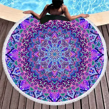 Boheme Runde Strand Håndklæde Farverige Geometriske Kvast Gobelin Microfiber yogamåtte Boho Toalla Tæppe 150cm Brusebad Håndklæder