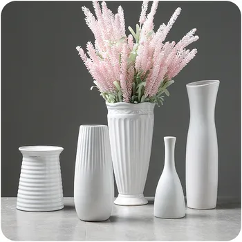 Top Kvalitet Hvid Keramik Flower Vase Stue Dekoration Indgået Porcelæn Blomstervaser Bryllup Håndværk Husstand Indretning
