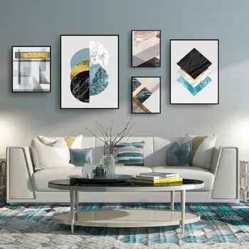 Abstract Marmor Kunst Geometriske Blå Plakater, Lærred Maleri Udskriver Væg Kunst Billeder til stuen Office Home Decor Gave