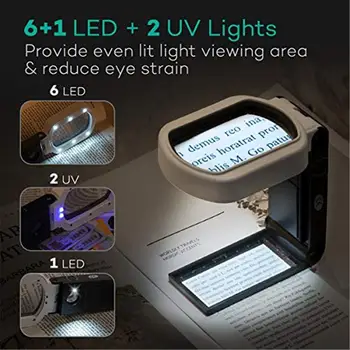 8-25X Forstørrelse Glas 7 LED Genopladelige håndholdte Stående Forstørrelse til Læsning Inspektion Smykker Udforskning med UV-Lys