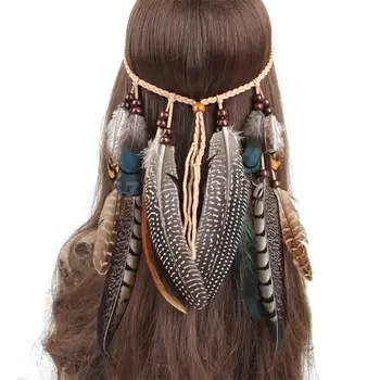 Hippie Indiske Fjer Form Hovedbøjle Boho Væver Fjer Hair Reb Hovedklæde