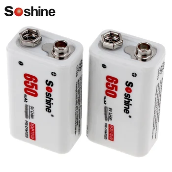 2stk/masse Soshine 650mAh 9V Li-ion Genopladeligt Batteri 9 Volt Genopladeligt Lithium Batteri