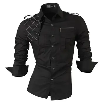 Jeansian Mænds Skjorter, Afslappet Elegant med Lange Ærmer Design-Knappen Nede Slim Fit Z014 Black2