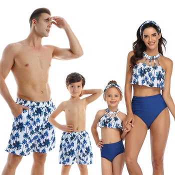 2020 Familie Matchende Badetøj, Bikinier Kvinder Badedragt Mor, Datter, Barn, Søn Pige Badning Svømmetur Kulør Mayo Tankini Maillot De Bain