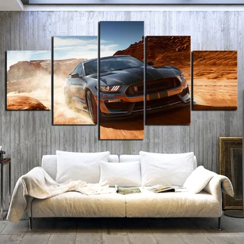 Kanvas Plakat Moderne Hjem Decor 5 Panel Ford Mustang Luksus Bil Udskrive Maleri Bygning Væg Kunst Modulære Billede Stue