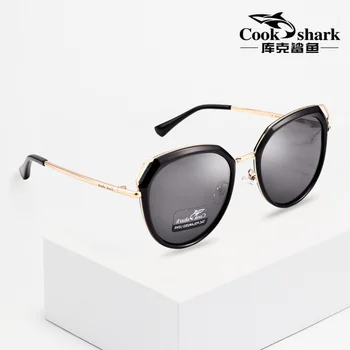 Cook Haj solbriller damer polariserede solbriller kvinder 2020 nye koreanske version af tidevandet UV-beskyttelse store runde ansigt briller