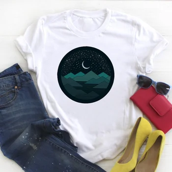 Kvinder Bjerg Skov Camping Print kortærmet dame Sommer T-Tee Kvindelige Top-Shirt Tøj Tshirt Dame Grafisk T-shirt
