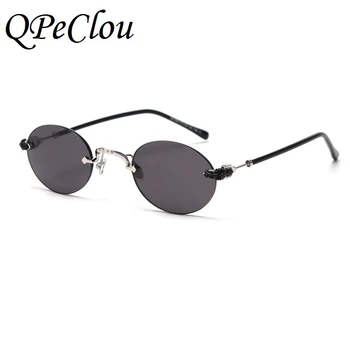 QPeClou 2020 Nye Vintage Metal Uindfattede Solbriller Kvinder Brand Designer Mode Ovale Solbriller Mænd Rammeløse Punk Nuancer