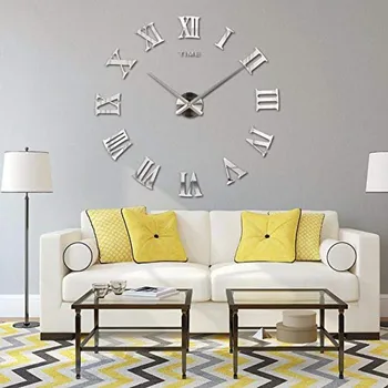 Moderne DIY Nummer vægur 3D Spejl Overflade Mærkat Home Decor Kunst Gigantiske Wall Clock Ur Med Romertal Store Ur