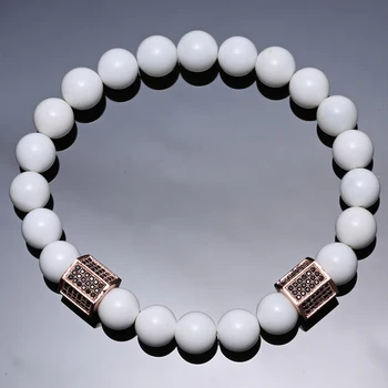Mcllroy Venskab Elastiske Reb CZ Charme Armbånd Stribet Sort / Hvid Naturlige Sten Perler Armbånd til Kvinder, Mænd vinking gave