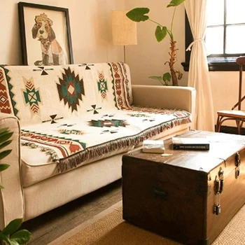 Etnisk Stil Geometriske Sofa, Tæppe Fritid Tæppe-Tæppet Bløde Bomuld Tæppe Foråret Og Efteråret Lys Sofa Tæppe