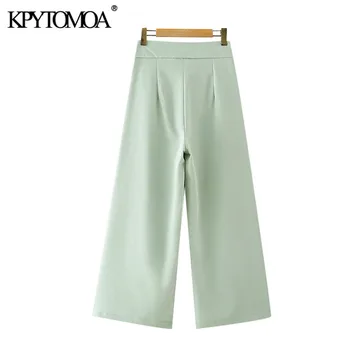 KPYTOMOA Kvinder 2020 Mode Kontor Slid sidelommer Vintage Bukser med Høj Talje, Lynlås Kvindelige Ankel Bukser Mujer