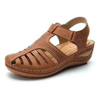 Kvinde Sommeren Vintage Læder Sandaler Med Spænde Casual-Sy Kvinder Sko Kvindelige Damer Platform Retro Sandalias Plus2020