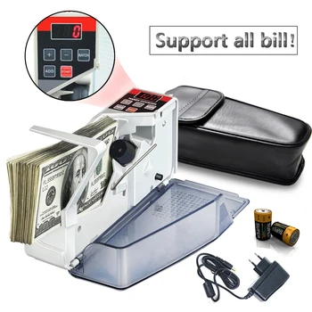 V40 Mini Bærbar Handy Penge Tæller for de Fleste Valuta Note Bill Kontant Optælling Maskine med Læder Taske EU