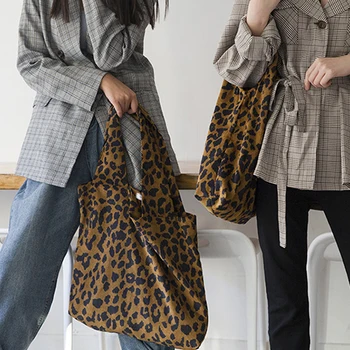 Fløjlsbukser Leopard Print Taske Ladies Casual Skulder Tote Shopping Taske Stor kapacitet Totes Håndtasker Kvinder