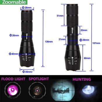 Jagt Fakkel Night Vision Lommelygte 850nm Led Light 5W Infrarød Zoomable LED Lommelygte med 18650 Batteri+Oplader