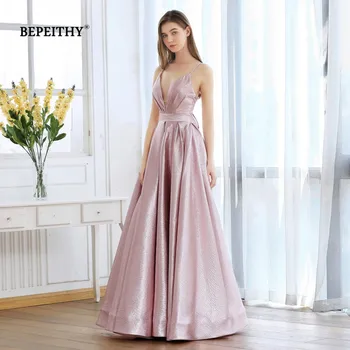 BEPEITHY Pink Glitter Lang Aften Kjole Part Elegant, Sexet Korset Tilbage-En-linje Skinne, Prom Kjoler Vestido De Festa 2020 Ny