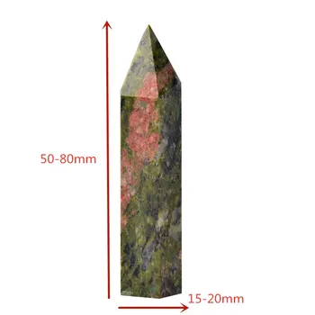 1PC Natural Unakite Crystal Punkt Healing Energi Sten, Kvarts Krystal Wand Håndværk 50-80mm Obelisk for boligindretning Pyramide