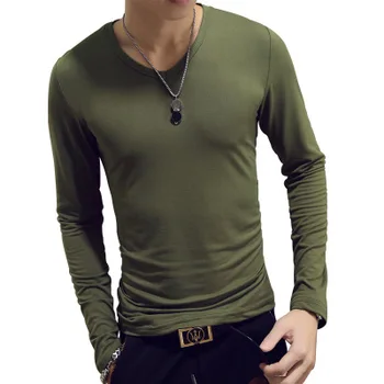V Neck Herre T-Shirts Ensfarvet Langærmet T-Shirt Mænd Slim Fit Undertrøje Rustning Sommeren Casual T-Shirts Toppe Undertøj T-Shirts