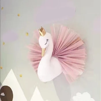 Sød 3D Golden Swan Crown Væg Kunst Hængende Pige Swan Dukke Udstoppet Legetøj Dyrs Hoved Væg Udsmykning Til børneværelset Fødselsdag, Bryllup Gave