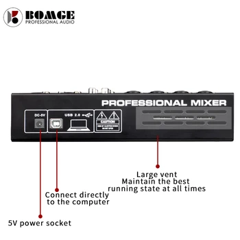 BMG-06A Lyd-Mixer Mixing Console-6 kanals-Audio Interface 16 typer DSP-Effekter / 48V Phantom Power USB Bluetooth MP3