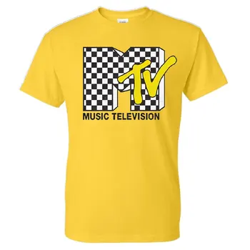 2020 Ny Solid Farve MTV Skjorte sort og Hvid Mønstret Print Streetwear Mænd, Kvinder, Sport, Casual-O-Neck t-shirt af Bomuld Shirt, Toppe M