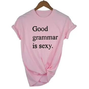 God Grammatik Er Sexet Brev Print T-shirt til Kvinder i Moderigtigt Tøj Harajuku Plus Size t-Shirts Sommeren Gade 0-hals Bomuld T-shirts