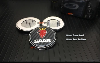 2pc Gratis fragt 68mm SAAB bil foran hood bonnet emblem bageste Lastbil badge klistermærker til 03-10 Saab 9-3 9-5 93 95 auto tilbehør