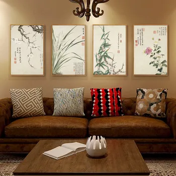 Vintage Kinesisk Stil Meilan Bambus Brev Og Plakat Print på Lærred Maleri på Væg Kunst Billeder til stuen Hjem Cuadros Indretning