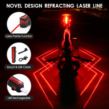 WEST CYKLING Laser Lys Rød Linje Bageste Hale Foran Lampen Sikkerhed Advarsel USB-Genopladelige Cykel Lys Sadelpind Cykling Lommelygte