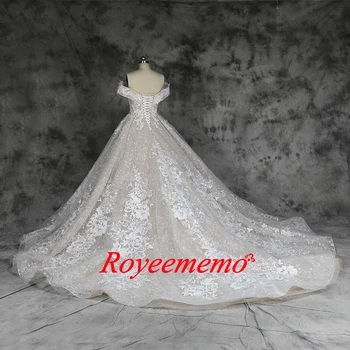 Nye luksus blonder design wedding dress off the shoulder kort ærme bryllup kjole factory custom made engros pris brude kjole