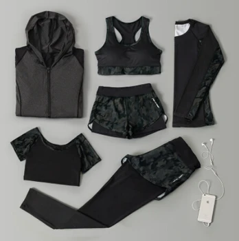 Camouflage kvinder 6-delt sæt udendørs løb hurtig tør sportstøj tøj patchwork dame trænings-og motionscenter bære træningsdragt sæt