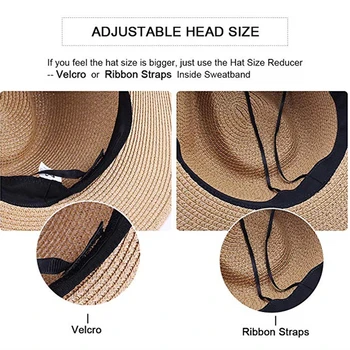 FURTALK Sommer Hat til Kvinder, Mænd Panama stråhatte Rejse Beach Sun Hat Wide Brim Fedora Jazz Hat