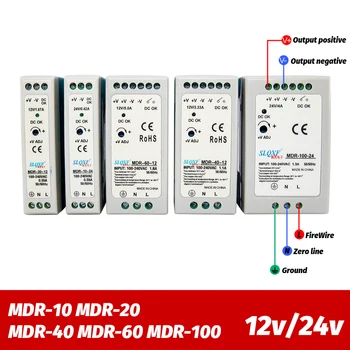 Industrial mini AC/DC, Din-skinne strømforsyning switch MDR-10W 20W 40W 60W 100W Enkelt output Skift 12V 24V kilde