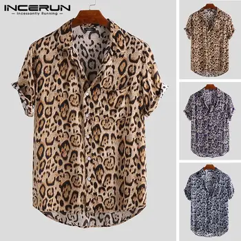 2021 Sommeren Leopard Print Mænd Brand Shirt Kort Ærme-Knappen Åndbar Løs Beach Hawaii Skjorte til Mænd Streetwear Nye INCERUN