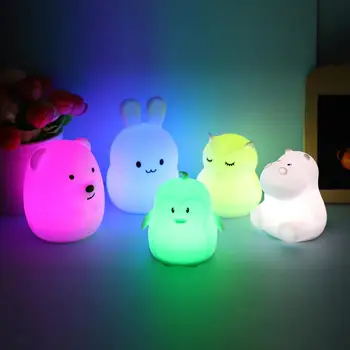 Mini Rabbit RGB LED Nat Lys, Dekoration Nightlight Søde Tegneserie Silikone Bunny Soveværelse sengelampe for Børn Baby