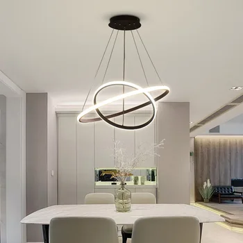 Og Sort Hvid Farve Moderne pendel lys til stue spisestue 3/2 Cirkel Ringe LED-Belysning loftslampe inventar