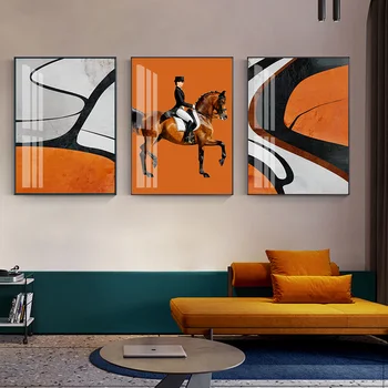 Moderne Abstrakte Hest Orange Baggrund Wall Art Prints Lærred Malerier Plakat Billede til stuen Hjem Dekoration Uden Ramme