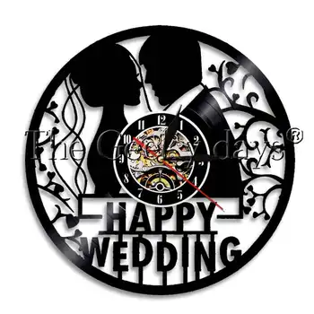 Glade Bryllup vinylplade vægur Farve Skiftende væglampe Til Bryllupsdag Ægteskab LED pendel Gave