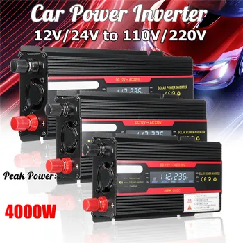 Bil Inverter 4000W Peak Power Spænding Konverter Transformer DC 12/24V AC 110/220V Modificeret sinusbølge Converter + LCD-Skærm