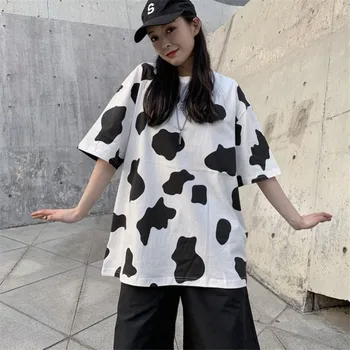 Sommeren Tshirt Streetwear Kvindelige Søde Ko Toppe Tee Kawaii Overdimensionerede Harajuku T-Shirt Japansk Halv Ærme Løs T-Shirts, Mine Damer