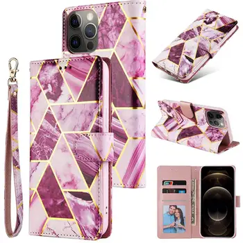 Bronzing Marmor Splejse Læder Flip Case Til iPhone 12 11 Pro Max antal Tegnebog, Mobiltelefon Case For iPhone 6 7 8 Plus X XS XS-XR Max Cover