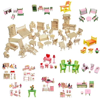 Miniature 1:12 Dukkehus Møbler til Dukker,Mini 3D-Træ-Puslespil DIY Opbygning af Model Legetøj til Børn Gave