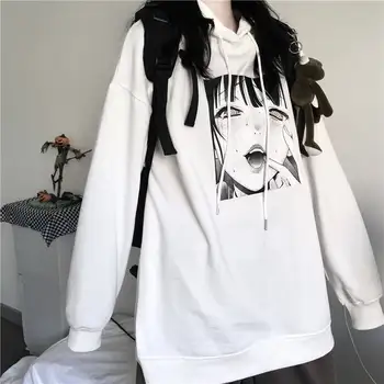 Sort Harajuku Hoodie Piger Toppe Cool Oversize Sweatshirt Hunner Japan Ulzzang Toppe Kvinder Mode Punk Hoodie Streetwear