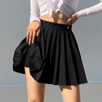 IAMSURE Preppy Stil Afslappet Brev Broderet 90'erne Plisseret Nederdel koreanske Streetwear moden, Høj Talje Mini Nederdel For Kvinder