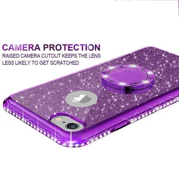 Luksus Bling Glitter Diamant Phone Case For iPhone-11 Pro XR-X XS Max 7 8 6 Plus SE 2 2020 12 Metal Ring Indehaveren Soft Cover Coque