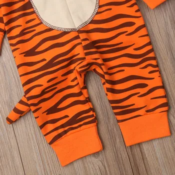 Tigre Print Smukke Vinter Varm Romper Spædbarn Kids Baby Drenge Piger Jumpsuits 3D Ører Hætte Lynlås Tøj