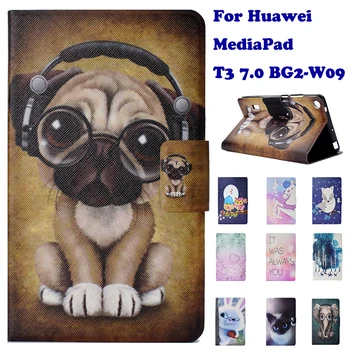 Mode Stå Flip PU Læder taske Til Huawei MediaPad T3 7.0 BG2-W09 Tablet Smart Cover Fundas Coque Dog Panda Elefant