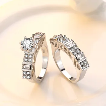925 sterling sølv luksus-ring sæt til kvinder brud damer engagement jubilæum gave mærke engros smykker r5047