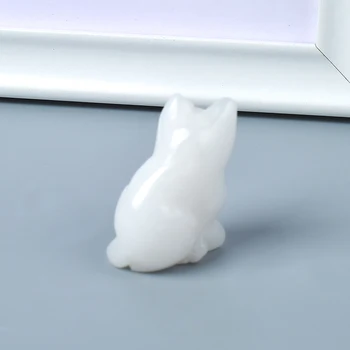 1,5 tommer Naturlig hvid jade kat Figurer Mini Dyr Håndværk Skåret mineral Healing kvarts krystaller Statue for kids Home Decor